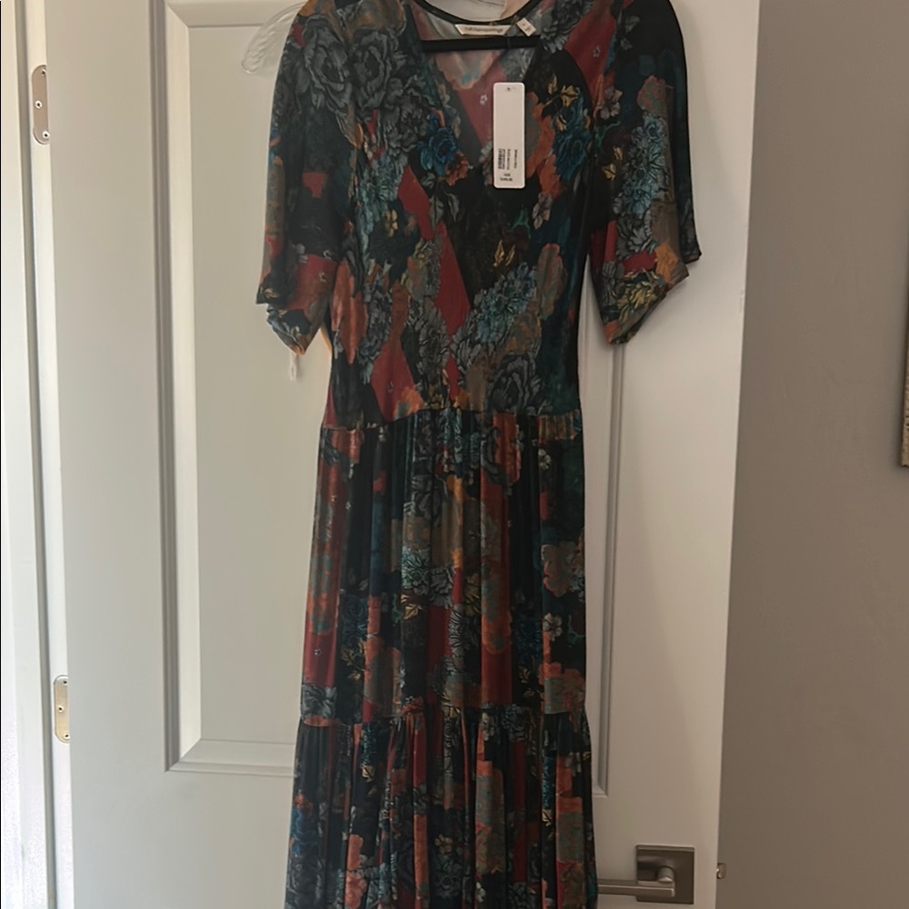 Soft Surroundings Blue and Orange Pleated Midi Sundress